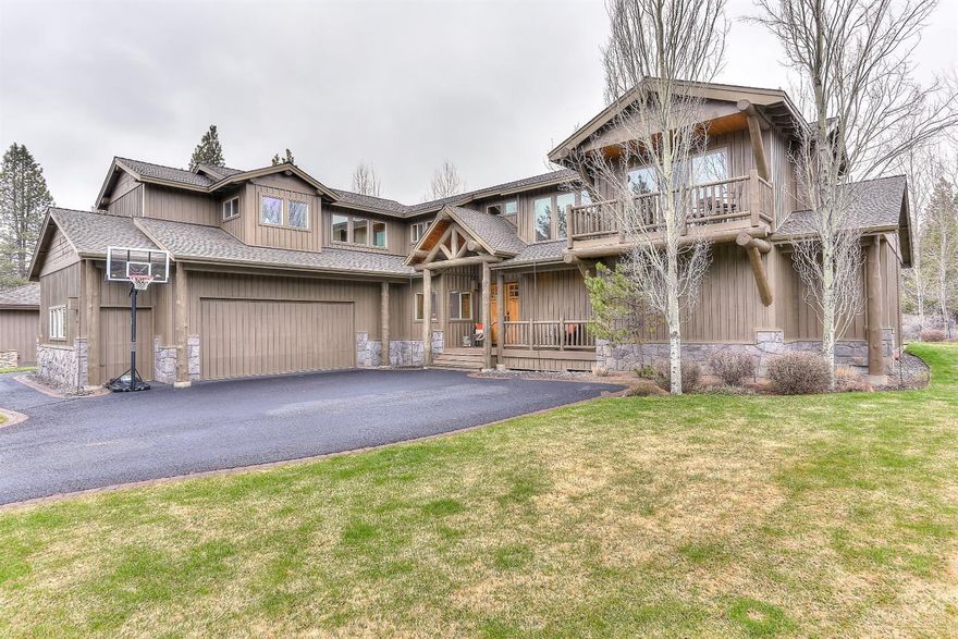 A Lodge-Style Retreat, nestled on Sunriver's' desirably tranquil North end location. This beautifully furnished home boasts 5 suites, great room floor plan, and bonus media room with wet bar. Its spacious kitchen features stainless steel appliances & eating bar. Enjoy looking out to the 4th Fairway of Woodlands Golf Course from your large deck & hot tub. Triple car garage attached for all your storage needs. Great rental income.