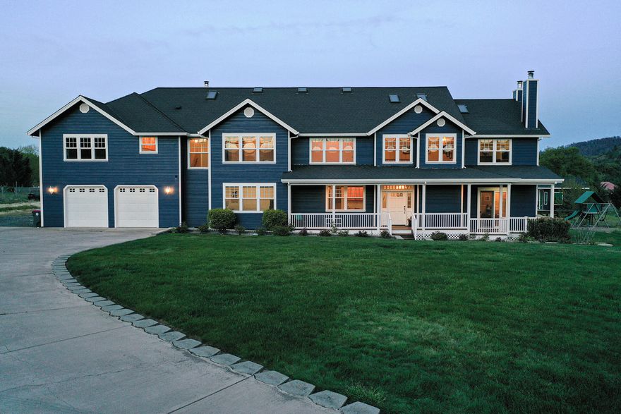 Exquisite quality custom built home. Extremely light and bright home offers 13 Skylights, 6 bedrooms with 8'doors and transoms over each door. 4 full bathrooms and two with heated floors. 8'doors for each storage area. massive laundry room and work out room and large home schooling area or additional office all upstairs. Down stairs offers 8'doors though out plus beautiful hard wood floors, two large family areas, large office, Guest Bedroom with private entrance
huge kitchen 5 burner stove,Paneled refrigerator
pantry with pull out drawers, Bay windowed booth eating area that will seat 8+, 3 BIS wood burning fireplaces,Outside a huge salt water pool with pool house and private bath and changing area, Pool has retractable cover and slide area. Large play house and swings and area for children. Large concrete patio area, fire pit Homes is fully deer fenced and cross fenced. New deck railing on Trex decking area off of kitchen. Home has been freshly painted. Very Private and secure home.