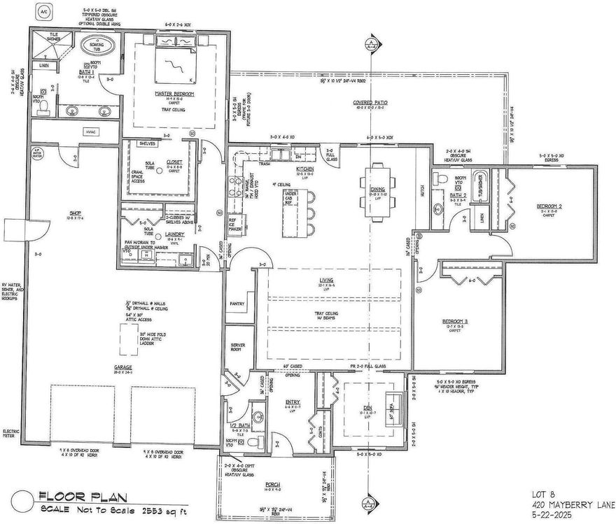 WOW! This home to be built has it all: Single level, 3 bedrooms, 2 1/2 baths, 2-car garage WITH a tandem bay/shop, HUGE RV parking with hook-ups AND room for a pool! Still time to customize the plan and amenities. You'll love this new floor plan by Mark Thomas Construction. Large welcoming front porch, spacious entry with large coat closet. Great Room with boxed beam ceiling. Double pocket doors to Den/Office with closet. Island kitchen with walk-in pantry, Kitchen-aid cooktop, wall oven/micro, and fridge. Dining area adjacent to kitchen. Large utility room w/folding counter and sink. Guest bedroom wing with 2 spacious bedrooms and guest full bath. Powder room off the entry. Master Suite with water closet, custom tile shower, soaking tub, dual vanities and large custom closet.  RV parking is 15' x 75'!! wide with RV hookups. Sweet west Central Point location in the Mae Richardson school dist.