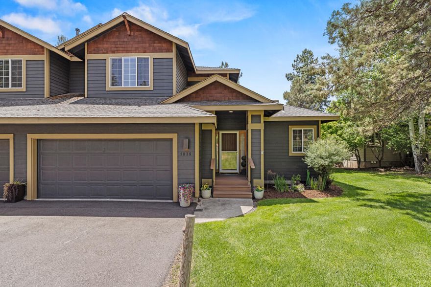 Enjoy effortless, resort-style living in this beautifully updated 3-bedroom, 3.5-bath duplex nestled in a premier resort community. The main living area features rich hardwood floors and soaring vaulted ceilings, creating a warm and inviting space. With two spacious primary suites—each with its own en-suite bath—and a third bedroom also offering a private en-suite, comfort and privacy abound. A convenient half bath serves guests with ease. Both upstairs bathrooms have been upgraded with elegant wood-grained tile. Step outside to the pergola-covered back deck overlooking open space—perfect for relaxing or entertaining in privacy. All exterior maintenance, landscaping, and snow removal are included in the HOA, allowing for truly effortless living. The attached garage adds convenience, while the home's ideal location offers easy access to resort amenities including the fitness center, restaurants, spa, golf course, and scenic trails.