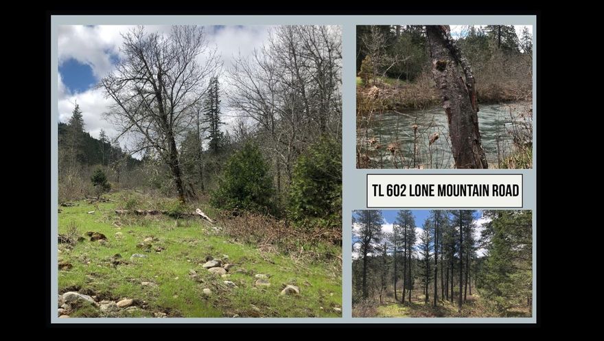 5 amazing acres on the Illinois River with 2 levels with new well drilled. The upper level is flat and heavily forested with marketable timber. The forest is well maintained and it's easy to enjoy the limbed trees and their tall canopy. The property rolls down the hill to pasture and fewer trees right up to the bank of the Illinois River. Swimming holes and mountain views abound the riverside. This is an excellent opportunity to build your riverfront homesite. Purchase the neighboring riverfront tax lot 601 and build your Illinois River Estate. Come see all this property has to offer! Owner carry with acceptable terms from creditworthy buyers. No commercial cutting of timber under owner carry agreements.