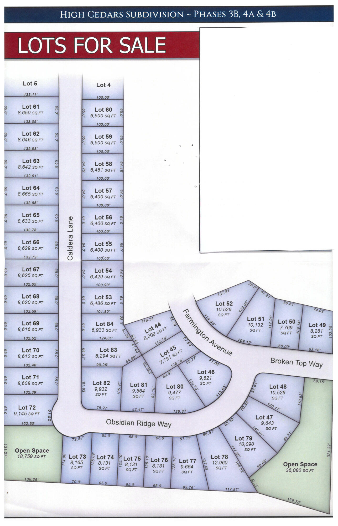 High Cedars Subdivision, Phase 3a - Land