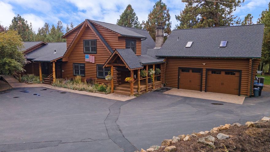 An unparalleled Bend TREASURE offering an extraordinary setting on nearly 10 acres with EXCLUSIVE ACCESS to the historic Baker Pond just minutes to all Westside amenities. Step out your back door & experience your own private sanctuary: fly fish, paddleboard & kayak in the warmer months, then lace up your skates in the winter for endless adventures. The 4000+ SF custom log home w/proven Short-Term Rental history, is an IDEAL investment opportunity, executive retreat or forever home. Great Room features a wall of windows framing the water views, soaring ceilings, & wood-burning fireplace. Chef's Kitchen offers slab granite & wood countertops, stainless appl, & opens to Family Rm & Dining. Main Level attached Guest Suite w/separate entrance & kitchenette + 2 BR/full BA on main. Loft Primary Suite w/spa-like BA. 2 BR/full BA+ living space above garage. Additional 600 SF cabin perfect for studio/home office. A rare blend of nature, privacy, year-round recreation, yet close to town!
