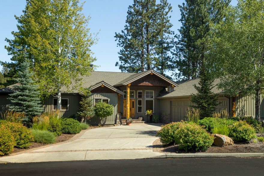 Single Level Custom, Deschutes River Views. Bright Open Floor Plan, Modern Mountain Design. In the Gated Enclave of River Rim. Three Bedroom, Three Full Baths, Three Car Garage, Dedicated Formal Office with Built-Ins. Views from Great Room, Media Room, Kitchen, Master Bedroom. Enjoy the Sounds  of the Rapids while Entertaining from the Spacious (1300sqft) Paver Deck. Soaring Fireplace in the Den/Great Room. Utility Room & Formal Dining, Extra High Ceilings. Media Room has Windows to the Vaulted Ceiling. The Kitchen Features Concrete Counter-Tops, Wood Floors, Quality Cabinetry, Dining Nook and Stainless Monogram Appliances. Walk to Multiple Parks, the River Trail, Elk Meadow Elementary School, Acres of Exclusive Common Areas with Wild Meadows, Miles of Trails, and Shopping Center. Oversized, Extra Deep 3-Car Garage with Custom Cabinetry and Epoxy Flooring. 500 Square Foot Insulated Work /Storage Area with Separate Entrance. Central A/C and Plumbed for Central Vac.