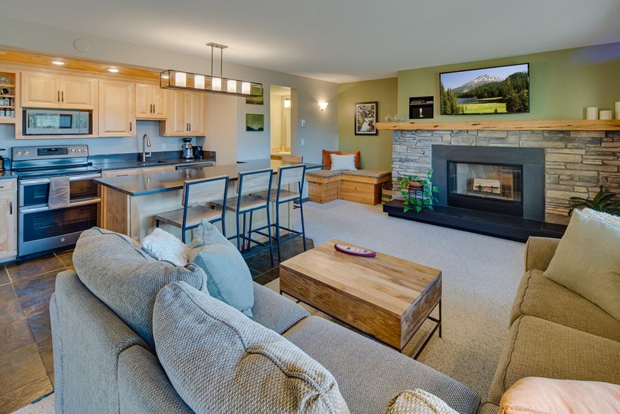 Opportunity to have a home in Bend is here with this completely updated retreat located in a full-service resort all just minutes from downtown Bend, Tetherow Golf Course and Mt. Bachelor. The living and dining areas showcase a beautiful fireplace wall and views of the pines. This custom unit is in a tranquil setting with stunning outlook of the forest with the sound of the Deschutes river below. Trail head to the river is in your backyard. This property has been completely updated with a high-end kitchen, custom closets new fireplace and a nice storage unit off the deck. Resort activities include golf, tennis, pickleball, pools, horses, basketball, RV parking and more. The HOA is turnkey it covers everything from amenities, exterior maintenance, and grounds to all utilities, including WIFI. This fully furnished unit is vacation ready or register it as a rental through the resort and let it work for you. This property is sold furnished.