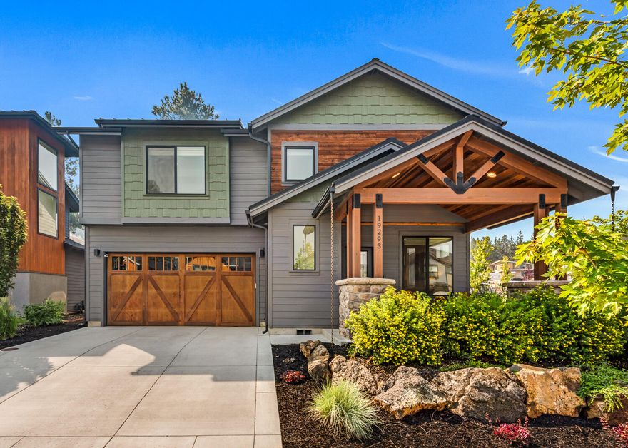 Immerse yourself in the exquisite charm of this 4-bed custom marvel by Rogers West Construction. With abundant natural light, this home boasts an open floorplan, captivating wood accents, main level primary suite, & a spacious bonus room. Located in the coveted Westside at the Lodges at Bachelor View, it's a nature lover's paradise just steps from scenic trails, 17 miles to Mt Bachelor, & a short 5-minute drive to downtown. Indulge in fine interior finishes like hand-textured walls, hardwood floors, soft-close cabinetry, and quartz-slab counters. The stunning kitchen offers ample storage, & a large island. Stay organized with closets galore, custom-built drawers, & a walk-in closet in the primary suite. Entertain on the covered back patio with a pergola & gas firepit table. The low-maintenance, fenced backyard ensures privacy, and the garage with storage racks and quality cabinets is perfect for outdoor gear. Welcome home where comfort and impeccable craftsmanship converge seamlessly.