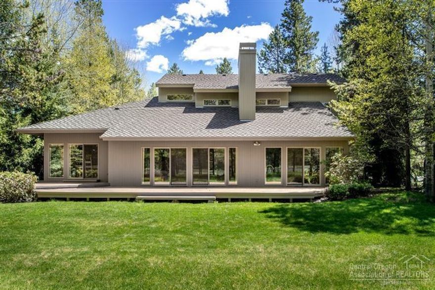 Beautiful home with river frontage & 180 degree views of the Deschutes, meadows & National Forest. Perfect for entertaining, home features dual everything from dishwashers to ovens. Enjoy a vaulted living room w/floor to ceiling river rock fireplace, formal dining & first floor master suite. Additionally, the home has an office, expansive bonus room & a unique, enclosed indoor Jacuzzi. Roof replaced 3 years ago, 2 new furnaces installed in 2013 & exterior repainted last year. Sold furnished per inventory.