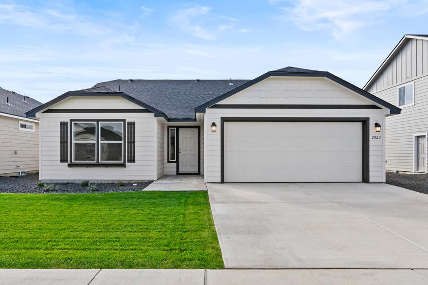 Fall Savings Happening Now! This brand-new home, set to be completed by December/ January. The Edgewood's thoughtfully designed single-level layout blends comfort and efficiency, perfect for today's lifestyle. The award-winning kitchen stands out with sleek white quartz countertops, a spacious island, and ample counter space, seamlessly connecting to the open-concept living and dining areas. The main suite offers a private retreat with a vaulted ceiling and dual closets. Two additional bedrooms share a full bath, rounding out this smart and functional floor plan. Cozy up by the fireplace or step outside to relax on the covered patio. Plus, fencing and landscaping are included! *Promotions subject to change or end without notice. * Pictures are of a similar home. *