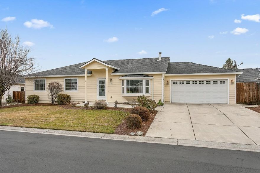 Desirable Oak Valley 55+ residential community in beautiful small town Talent. Well cared for 3 bedroom, 2 bath home features vaulted ceilings, with an open great room floor plan, large functional kitchen with pantry, breakfast bar & dining area. Oversized master bedroom with slider to the patio, walk-in closet & master bath with double sinks. Garage is 24 ft. deep for full-size long bed trucks, with built-in workbench & lots of storage. Very low maintenance yard, fabulous clubhouse/pool for your neighborhood and/or family activities.