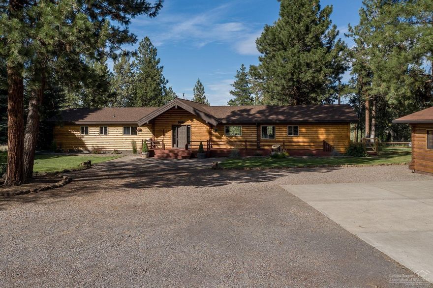 Immaculate single-story, 3BR home on a quiet cul-de-sac in the heart of Sisters Country! Log-sided residence with 4-car garage/shop and extra studio accessed behind the garage that is perfect for workout room or craft area. Beautifully landscaped with pond and water feature off the back deck. 5-acres of peace and privacy yet just minutes from downtown Sisters, Oregon. Birds, squirrels, deer and the sound of the wind in the Aspens and Pines. Come and see this wonderful retreat!