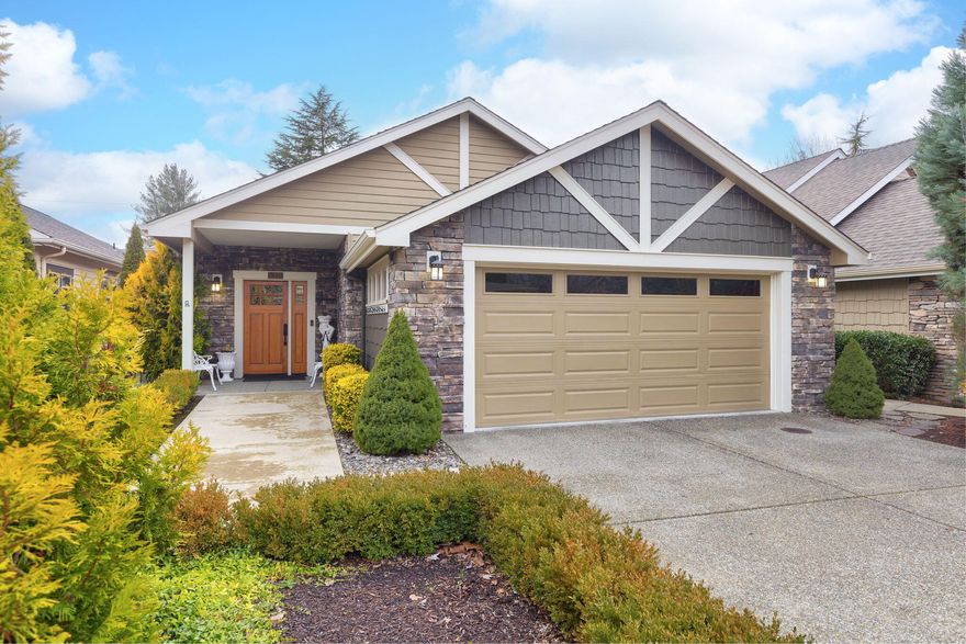 Clean as a pin & move-in ready, this beautifully maintained 3-bedroom, 2-bath home offers 1,692 sq ft of open-concept living designed for comfort and ease. The spacious floorplan is enhanced by recessed lighting, engineered wood flooring, cozy carpeted bedrooms. kitchen is both stylish & functional, featuring granite countertops, newer high-quality Samsung stainless appliances, pantry & convenient breakfast bar. Dining area w/sliding glass door opens to covered patio, ideal for enjoying indoor-outdoor living. Bedroom closets equipped w/organizers for max storage. The primary suite offers a relaxing retreat with en-suite bath, double vanity, walk-in closet, and its own sliding glass door leading to a second covered sitting area. The fully fenced backyard is easy-care low maintenance w/artificial turf.  2 car garage & whole house fan! HOA includes landscape maintenance, access to the clubhouse w/kitchen, pool, spa & common areas making this home truly carefree living at its best.