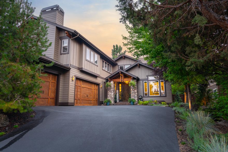 Home back on market at no fault of sellers. This turn-key home offers a fenced yard of tranquility & privacy. Steps away is a park w/ city/river views & walking trail to Deschutes River. Recent upgrades include a 50-yr roof w/ warranty, windows, exterior paint, all exposed wood sanded/stained/sealed, 240V EV outlet, hot tub gazebo, 16ft motorized awning, wine fridge, alarm system, landscaping, lighting/fans. See attached list in photos. Two impressive stone fireplaces, along w/ the large open kitchen sets the tone of luxury. The kitchen is complete w/ granite countertops, high-end appliances, prep sink, wine fridge & walk-in pantry. The quality-build extends to the bathrooms & throughout the home. The 3 BR, 2.5 BA w/ 1st fl office (potential 4th BR) provides function & luxury. Landscaping is lush & very private w/ water features, including a
large Jacuzzi, heated patio, awning, & many seating areas in the back. The 1,031sf 3-car garage has oversized doors, storage, workshop & more.