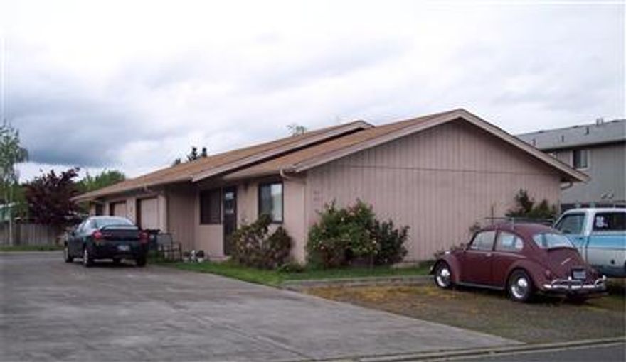 Medford duplex built in 1990. Each unit has 2 bedrooms, 1 bath, appliances include range over, refrigerator, dishwasher, sprinkled front and back yards, with fenced back yards, one car garage (with garage door openers) and extra parking. These clean livable homes have a good rental history with monthly rents at $650. and $660. Live in one unit and rent the other or ready for an investor.
