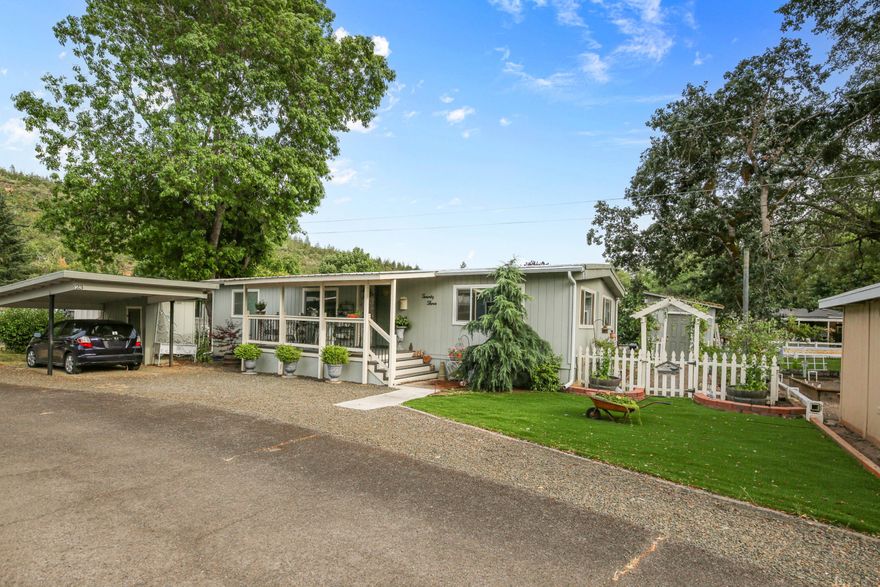 Beautifully remodeled 2 bedrooms and 2 full bathrooms . Newly remodeled kitchen with new cabinets, countertops and stainless appliances. Recently refaced fireplace for those cool evenings. Nicely landscaped front and backyards. There's even a She Shed or Man Cave for your projects. Located just minutes from the Rogue River with community restaurants nearby. Enjoy one of the lowest park fees in Southern Oregon. $499.00 per month which includes water and trash.