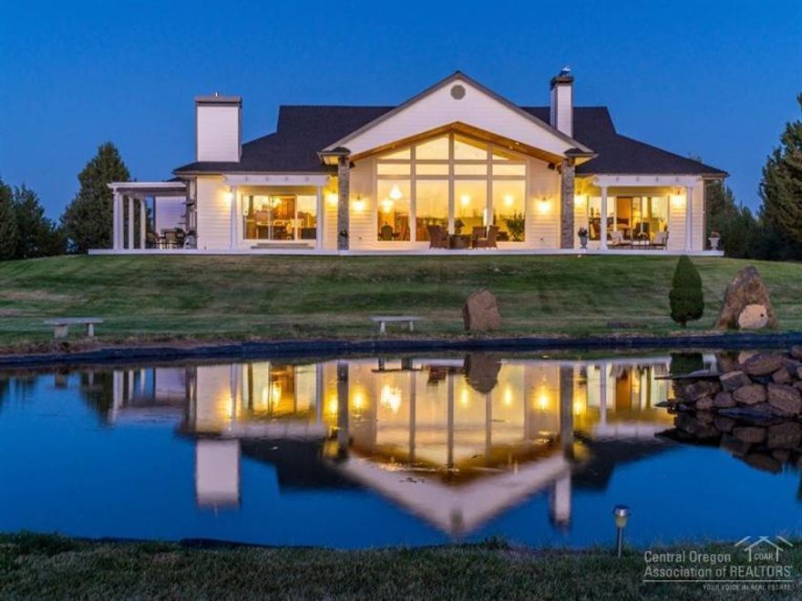 Beautiful single level home w/spectacular Cascade Mtn views; large open kitchen w/granite counters, island w/seating, double refrigerators, large family room w/fp; grand master suite, jetted tub, double vanity, stone shower, irrigation, fenced, pond plus stocked private lake w/dock, gas fire pit, 40x60 3 bay shop, RV parking. Very private setting, only 3 miles from St Charles Med Center; impressive entry w/sweeping driveway, carriage lighting.