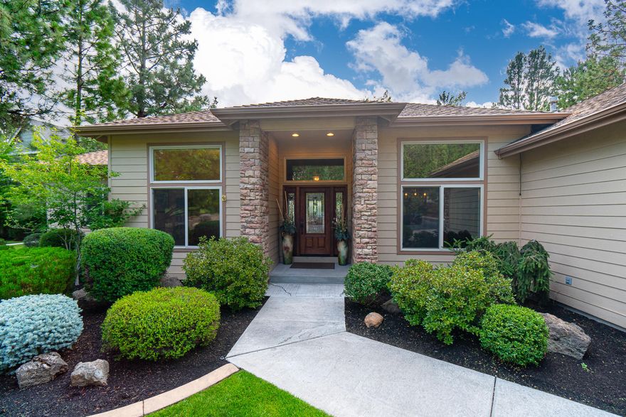 This one owner, well cared for single level home offers a spacious updated kitchen with solid granite tops, newer appliances, dual fuel range/oven & maple hardwood in kitchen & dining area.
The flowing floorplan offers a great room concept complete with built-ins, gas fireplace w/blower, office with closet, (4th bedroom?) & master separation from other bedrooms. There are 3 bedrooms,  12' ceilings with extras like crown molding, a bank of east facing windows that stream lot of natural light, exterior outlets for Christmas lights, new composite back deck, partially covered, metal/steel railing, and lighted steps. Plus a soothing water feature and pond.  Wired for hot tub.   This .37 acre lot offers great easterly views. This NW location allows easy access to river trails, downtown and parkway access.