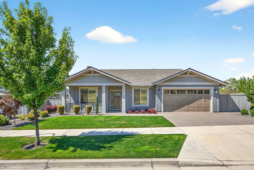 Great curb appeal from this one level, craftsman style home located in the 55+ Silver Oaks Community in East Medford.  Fabulous location next to the common area with mountain views.  Open floor plan with island kitchen, vaulted ceilings, and split bedrooms.  Equipped with solar for an average monthly utility bill of $ 18 or less.  Covered front porch with views of RoxyAnn.  Covered back patio also with mountain views.  New carpet in the primary suite.  Hardwood flooring throughout main living areas, including one of the bedrooms.  Nice exterior shed on the side yard for extra storage.  Earth Advantage certified home built by Mahar Homes, Inc.  Tankless water heater and garage sink.  Refrigerator and white cabinet shelves in garage are included.
