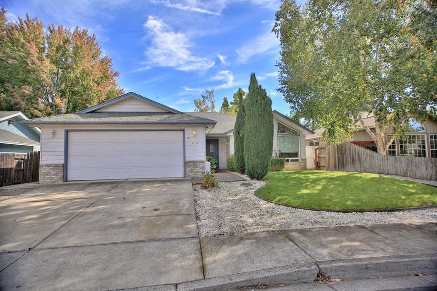 Excellent curb appeal makes a great first impression, located in the Forest Glen Subdivision you don't want to miss out! 3 Bedroom 2 full bath with open floor plan, the master suite has a spacious walk-in closet. Hardwood entryway leads you into the living room with vaulted ceilings opening to the dining room and kitchen. Light colored kitchen cabinets and ceramic tile flooring help to brighten the area.. Attached 2 car garage, covered patio and large backyard, perfect for entertaining guests. Front and back sprinklers along with drip and raised garden beds.