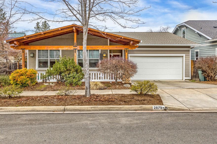 Single-level, beautifully maintained home in a highly desired neighborhood. This contemporary Craftsman home welcomes visitors with a lovely front porch where you can visit with neighbors in this close-knit neighborhood. Inside is a terrific open floor plan enhanced by hardwood floors, vaulted ceilings and natural light. The living room has a gas fireplace with a rock surround. The adjoining kitchen has a breakfast bar, custom cabinets and stainless appliances- a wonderful place to cook and entertain. The living area opens to a spacious deck, perfect for indoor/outdoor living. The primary bedroom with ensuite bath and walk-in closet is set away from the other bedrooms, making it a lovely retreat. Two more bedrooms and a dedicated office with built-ins round out the fantastic layout. The neighborhood has tree-lined streets, sidewalks and two common areas, all adding to the community feel of Clay Creek Gardens. On top of that, shopping, bike path and YMCA are just a short jaunt away.