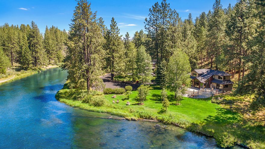 The southernmost low-bank riverfront home in Bend, this setting is irreplaceable & absolutely breathtaking. Meticulously remodeled by Copperline Homes in 2020, the attention to detail & quality will impress the most discerning buyers. The home's open, yet cozy great room features vaulted ceilings with floor-to-ceiling windows to take in the view looking upstream at the rippling waters of the Deschutes River. Relax by the mid-century (Malm - brand) propane stove or entertain guests in the gourmet kitchen with high-end appliances, full tile backsplash, brand new custom cabinetry & imported Brazilian quartz countertops featured throughout the home. Primary bedroom on the main floor with 2 spacious guest bedrooms, full bath, private office & loft area upstairs. Attached oversized 2-car garage with built-in cabinetry and epoxy floors. Massive concrete paver patio leads to custom firepit and large grass yard to take in what is truly one of the most special settings in all of Bend.