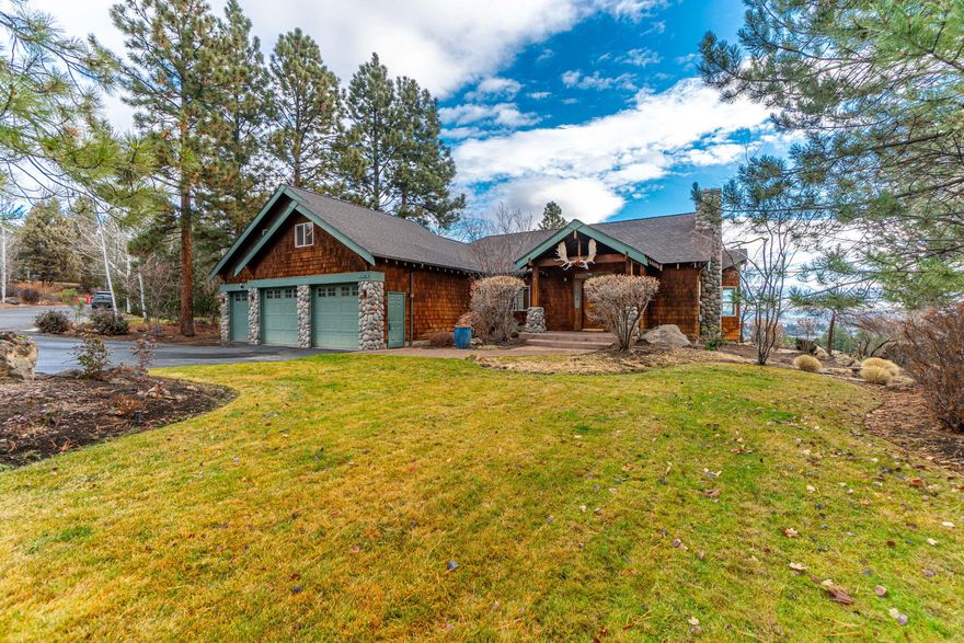 Explore the enchantment of this NW-style home with panoramic easterly views over the 11th fairway. The gourmet kitchen serving as the heart of the home strategically connects the vaulted great room and bonus room, both featuring gas fireplaces. The kitchen includes a pass-through window and a sliding door for seamless indoor- outdoor dining on the new cedar deck, This deck, wired for a hot tub, extends off the primary bedroom, offering a private retreat with a pre-existing slab under the decking. The addition of invisible fencing ensures the safety of your pets. The main level encompasses the primary bedroom/bathroom, 2 additional bedrooms, and a laundry room. Upstairs, a generously sized 4th bedroom with ample shelving and a closet provides flexibility. The three-car garage ensures ample space for recreational equipment.