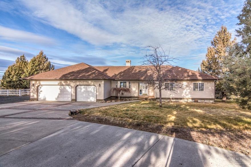 Awesome mountain and terrain views of Smith Rock and Mt. Jefferson. Vaulted entry way and living room with enclosed pellet stove. Large entertaining dining room adjoining a separate large family room with a half bath and den (could be used as a 4th bedroom). Finished bonus room above 3 car garage. 48' x 62 shop buildings, machine shop room, office and half bath. 120v and 220v.The Shop Building has 3 Phase Service connected; not in service at this time. CEC says the new Buyer can get this completed and connected at Buyer's Expense. See Additional Docs.