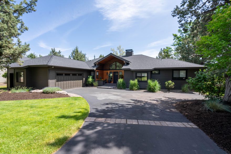 Beautifully updated single-story custom home on the 13th tee box in Eagle Crest's exclusive gated community. Light-filled open floorplan featuring vaulted ceilings, abundant windows and a stunning custom copper finish gas fireplace. The kitchen shines with slab granite counters, stainless appliances and a breakfast bar. Spacious primary suite has a jetted tub, walk-in shower and large walk-in closet. There are also 2 generously-sized guest rooms plus a 4th bedroom ideal as an office or flex space. Enjoy this .51-acre private, park-like setting with mature trees, landscaping and a new paver deck - ideal for outdoor cooking and entertaining. Watch wildlife roam in the outdoor space and experience total privacy. Partake in all Eagle Crest Resort amenities in this unique community including golf courses, sports centers and a private residents-only pool. Additionally, the property is close to the Deschutes River and numerous walking trails. Incredible value—come experience this home today!