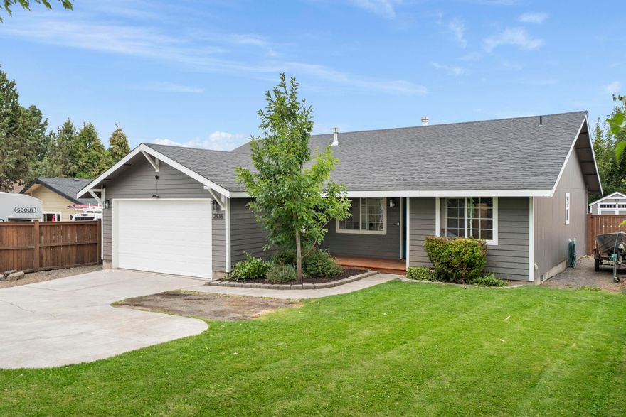 Welcome home to this charming single-level in NW Redmond, where convenience meets comfort. Stroll to nearby schools and parks, or hop on the highway with ease. Inside, the thoughtful layout offers privacy with the primary suite set apart from two guest rooms. Gather around the cozy fireplace that separates the living and dining areas, or cook with style in the kitchen featuring stainless steel appliances and tile counters. Guest bath updates add a fresh touch, while new exterior paint shines with curb appeal. Out back, a spacious yard and powered shed invite endless possibilities—a gym, she-shed, or smoke shack retreat. Call your favorite realtor today.