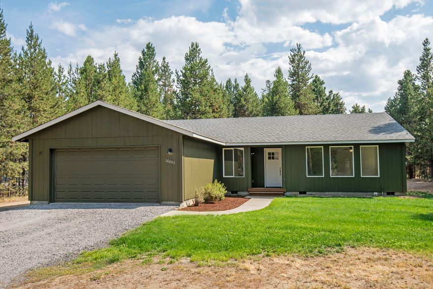 Spacious 1,920 sq ft, 4 bed, 2 bath, single level home. Clean, turnkey move in ready home on one acre of privacy. New updates throughout, neutral interior paint, LVP flooring, light fixtures, and more. Light and bright open floor plan with large picture windows. Primary bedroom with ensuite and walk-in closet. Updated kitchen, with refinished kitchen cabinets and new appliances. Attached double garage plus plenty of room for RV parking. Perimeter of property fenced. Great potential for a future shop/outbuilding. 3.4 miles to Fire Station, 1.2 miles to the Deschutes National Forest, 2 miles to La Pine Sate Park, La Pine School District and Conveniently located close to all recreation activities of Central Oregon. No HOA's!