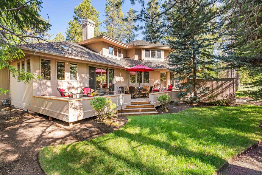 Discover Sunriver luxury living at its finest. This exquisite home on Bunker Lane is very convenient to the Woodlands Golf Course Clubhouse. Lovingly remodeled in 2010-2011, this property showcases quality materials & impeccable finishes. Inside, the vaulted great room is highlighted by an Artistic custom-designed gas fireplace, creating a warm & inviting ambiance. The gourmet kitchen is the heart of the home, featuring Jenn Air appliances, a Viking cooktop, a warming oven, & vintage-style gas-woodstove. A bonus nook just off the dining area is perfect for an office or cozy reading space. The primary suite on the main level provides ultimate comfort w/a new high-end Stearns & Foster mattress. Ensuite bath features dual sinks, a walk-in tiled shower, & an enclosed toilet. Upstairs, the home offers a junior suite w/ensuite bath, a second bedroom w/ a built-in desk & dresser for organized living, & a third bedroom w/built-in desk.