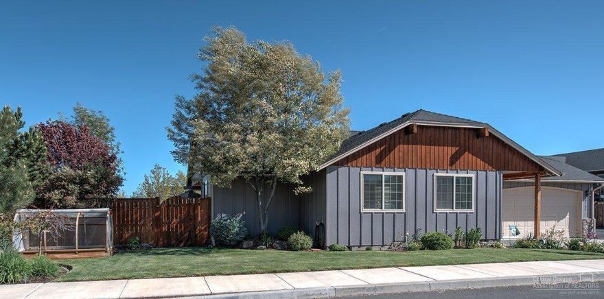 Immaculate bright, open 1-level 4-bedroom home includes a fenced yard with play area, patio & fire pit. Gracious foyer leads into the sunny great room with stone fireplace, skylights & vaulted ceiling. Cook for the family or entertain in the large kitchen with extensive counter space, deep island with breakfast bar, gas stove, pantry & hickory cabinets. Finished garage with work bench. Garden shed with concrete floor plus overhang for those Central Oregon toys. Greenhouse. Hot tub. Central A/C.