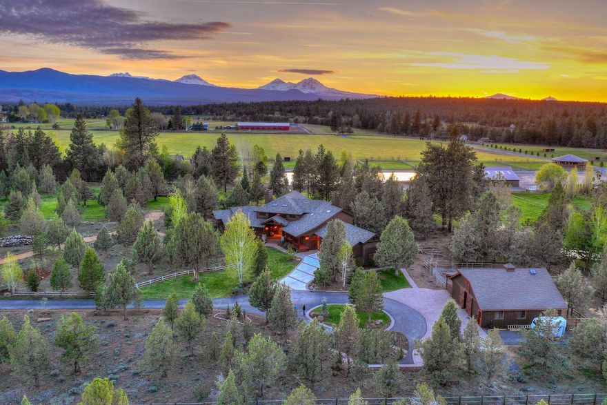 Privacy and seclusion await in this stunning Tumalo acreage horse property. 5.23 acres of fenced, treed land with underground irrigation, and big Cascade Mountain views. Built by Sun Forrest Construction, this immaculate home features, large timber framed accents, a grand great room with large stone fireplace and a main level master as well as many recently updated finishes in the kitchen and bathrooms. The barn features 3 horse stalls, storage an office and unfinished flex space above, plus an outdoor corral. This home is truly a masterpiece. Too many other features to mention.