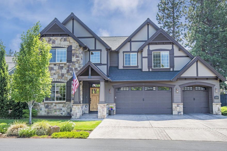 Spectacular, lightly lived in model home in Stonegate with many high quality upgrades throughout the home. Spacious floor plan includes main level office, built-ins, chef's kitchen, extensive cabinetry, custom closets, new central vac and newer appliances. Large windows and glass doors in main living area lead to landscaped yard w/ paver patios, fire pit, & exterior lighting.  Upstairs includes a primary suite with jetted tub, large walk in closet and private sitting room. Upstairs also features 3 bedrooms, spacious laundry room and media room. Oversize 4 car garage with new coated flooring, new custom cabinetry and workbench. Located on a premium lot in a premier neighborhood adjacent to the Bend Golf & Country Club features a Clubhouse, pool, & trails. Minutes to Downtown and Mt. Bachelor recreation area.