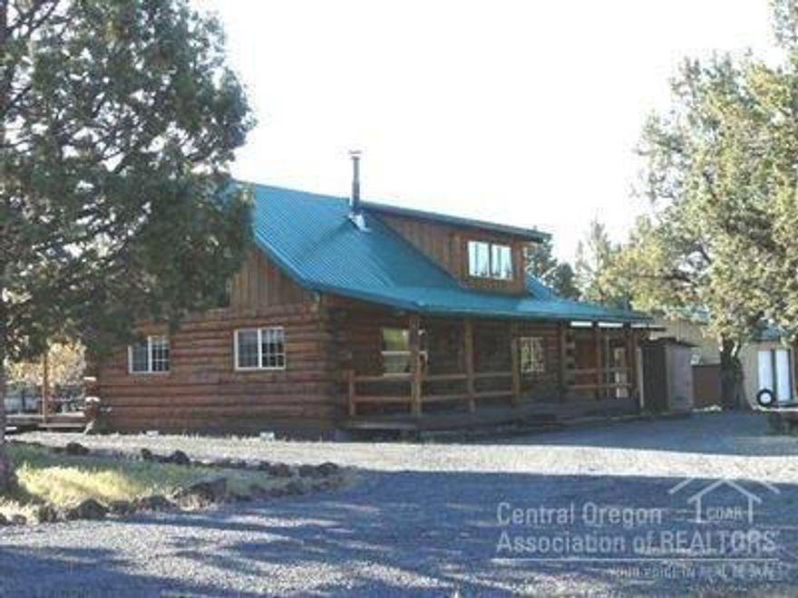 Perfect log cabin retreat!Gated community, 4.5 ac.Home at end of quiet road. 1320 SF unique home, 2 b/r 2ba, 2 guest cabins to sleep 12/14. Cabin is hand hewn log built, excellent solar system, 24X30 shop for toys. A 'warming hut' for snowy nights. All the water sports you could want, fish the Metolius, Deschutes & Crooked Rivers of Lake Billy Chinook, ATV/dirtbike riding, dry desert golf, private airstrip & so much more. Fully furnished for your family, come play. See DRONE virtual media tour!