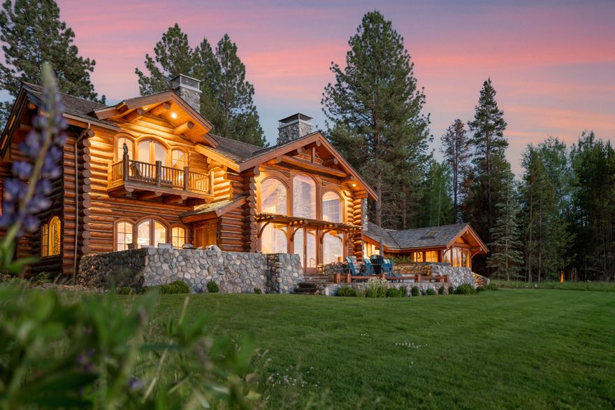 This unique custom log home is located in the sought-after community of Vandevert Ranch, offering 21 homesites spread across 350 acres of open space on the Little Deschutes River. Once inside the property, you'll be met with stunning water and mountain views. Boasting over 5,000 square feet of living space, the home features a floor-to-ceiling stone fireplace, a spacious great room, dining area, kitchen, theater room, 3 en-suite bedrooms, a bunkroom, mudroom/laundry, loft with a pool table, and a sunroom. The primary suite includes a fireplace, a walk-in closet, a luxurious tub, and a balcony overlooking the Cascade Mountains. The kitchen and dining area includes built-in cabinets, two refrigerators, a pantry, and a breakfast bar. The property is surrounded by water features and offers an expansive patio space nestled within the trees. Conveniently situated near Crosswater, Sunriver, and just 20 minutes to Bend, this property has so much to offer!