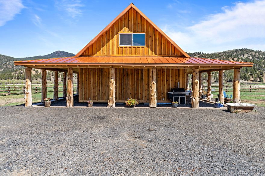 Rocking Horse Ranch, 640+ Acres with river running thru over a mile of meadows w/ access to 1200 ac of public lands! Adorable Rustic Cabin,1014 Sq Ft, wrap around porch, blue stain pine throughout, hickory cabinets, granite counters, saddle-stained cement floors w/ radiant heat plus wood stove & tiled shower, 2nd story has room for two bedrooms. Spectacular Views overlooking the Crooked River & lush, irrigated meadows below from partially completed second home; 2184 Sq Ft, 4 bed, 3 bath, triple garage, opportunity for buyers to finish w/ own touches. Cattle/horse facilities, arena, scales, hay barn, corrals, multiple sheds, tack room & more. Water rights out of Wickiup Creek for meadows, several spring fed ponds, seasonal creek plus 2 wells. Perimeter fenced & cross fenced pastures w/ good grazing. Wildlife including deer, elk, antelope, geese & turkeys, LOP Tags available. Fishing is great, trout, bass & more! Perfect Opportunity for generational living and/or Bed & Breakfast.