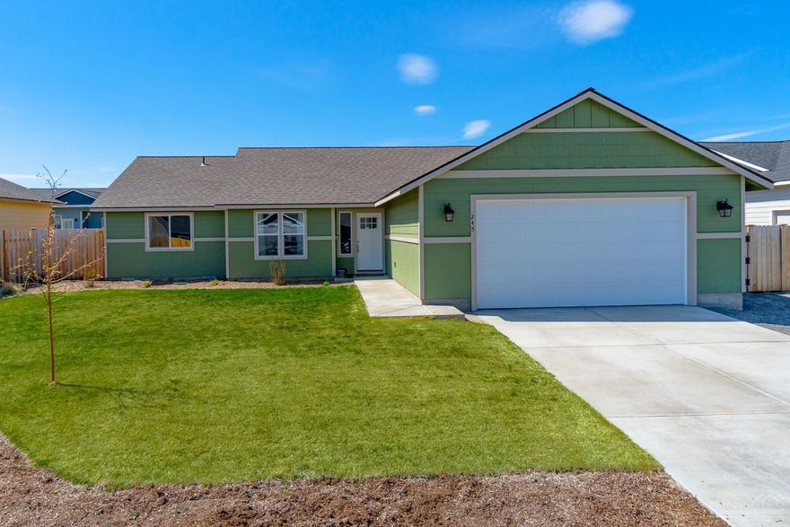 Conveniently located in the heart of Central Oregon. Like new home w/vaulted Great Room layout & quality features. Open kitchen w/slab Granite counters, SS undermount sink, Glass top range & corner pantry. Full height tile back splash, central island w/ eating bar & plenty of storage. Spacious living area w/durable engineered wood look flooring, tons of windows looking out to the front yard & a slider opens to the covered back patio. Adjoining dining area that's lg enough for a full size table & hutch too! Great Master separation - Master Suite offers double sinks & TWO walk in closets, walk in shower & private water closet. Tiled floors, Granite counters & tall vanities. Two guest rooms & full bath on other side of Great Room. Bedrooms are spacious & the bath features a tub/shower. Back yard is completely fenced & pet safe! Space for garden area or raised beds, gravel pathway, retaining wall creates a nice raised flower bed. RV parking on no