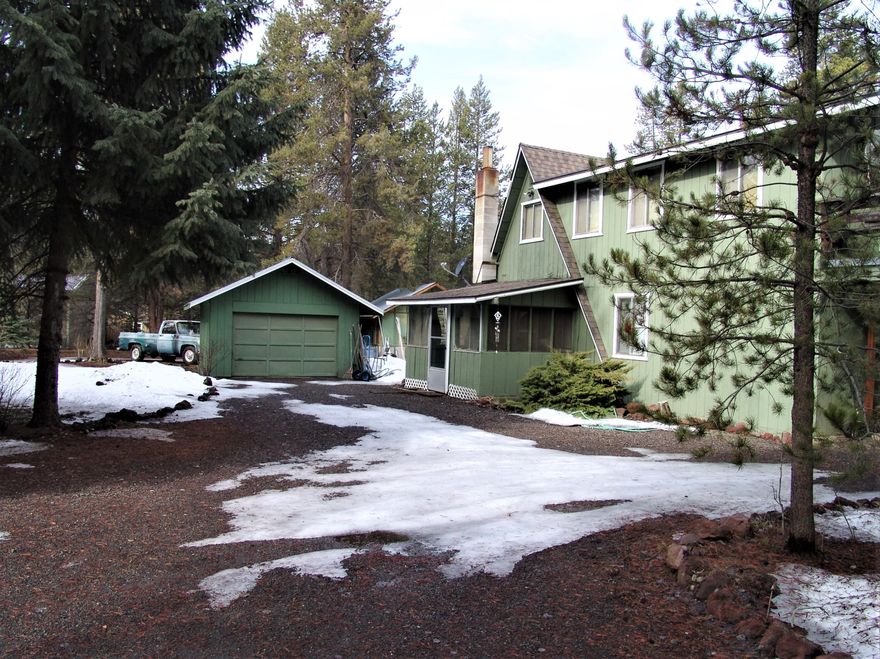 Welcome to a great opportunity to purchase a stick-built home on a well treed corner lot. Two Story A-Frame with an addition, detached garage, outbuildings with an RV cover. Fully fenced and gated. Located in the Tall Pines area of La Pine that is close to La Pine State Recreation Park, 15 minutes to Sunriver and 30 minutes to Bend.  Also come and enjoy all the recreational areas, including Paulina Shores Trails, Paulina Falls, East Lake Resort and Newberry Crater areas. Hiking, Biking, Camping, Boating and Fishing just to name a few activities to put on your list!  Buyers to do their own due diligence on home and property.