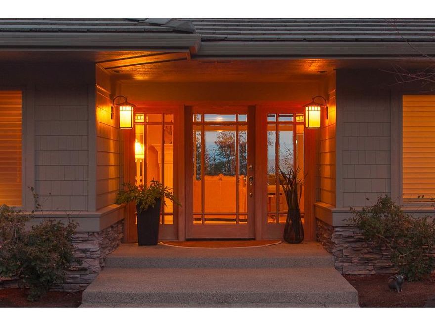 Stunning home with views of Mount McLoughlin, Table Rocks, and the Rogue Valley. Contemporary main level includes living room, picture window, custom fireplace mantel, gas fireplace. Serene dining room setting. Gorgeous gourmet kitchen with large Granite Island, high end appliances and beautiful Cherry cabinets. Family room with expanded shelves, gas fireplace with stone surround and easy access to deck. Custom library/office has detailed ceiling with built in bookcase. Master suite exudes RELAX. Take a soothing soaking bath, shower and RELAX. Laundry room is perfect size. Amenities are beautiful Cherry floors, Travertine, Stone, attention to detail and more! 3 car attached garage with cabinets. Lower level: features so much! Wet bar, dishwasher, fridge, sink, Granite, open to large 2nd family room that accommodates Pool Table or? 1st half full bath has a stunning Sauna. 2 guest rooms (1 with access to 2nd full bath). Additional space to make your own. Outside - WOW!