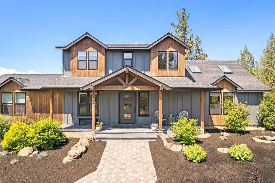 One of a kind fully renovated custom home on a tranquil lavender farm in Sister's School District. This home features a great room with large windows, beams, ceiling fans, custom kitchen w/quartzite stone countertops, large kitchen peninsula, Thermador appliances, & beautifully custom made white oak cabinetry. The main floor primary suite includes vaulted ceilings, skylights, zero threshold shower, w/large custom vanity, quartzite counter, under mount sinks & a large closet. Peek-a-boo mountain views from upstairs guest rooms and bathroom w/soaking tub. All new heating, cooling, plumbing, electrical, insulation, roof, siding & windows.
Two permitted barn guest rooms with en suite bathrooms feature up-cycled vanities, w/ wood & metal feature walls/ceilings & large windows. Bonus barn room for an additional office or game room. Fully landscaped w/ asphalt driveway, two bay RV parking, & 'loafing shed' workshop w/attached greenhouse. Move in ready your country oasis awaits!