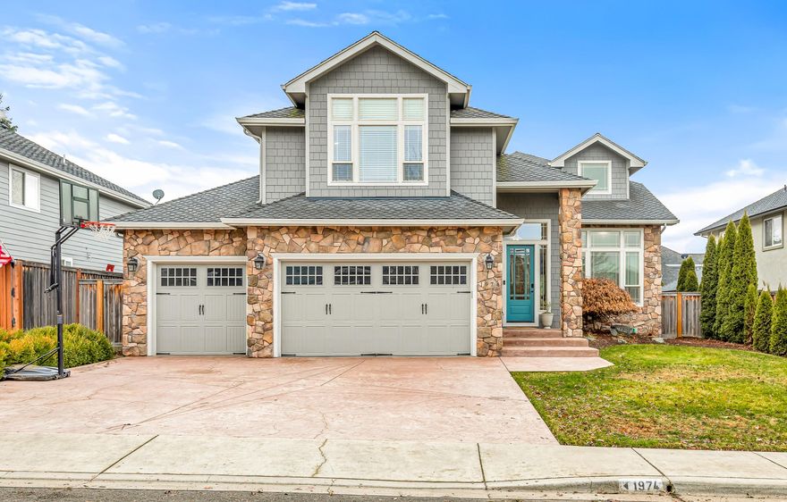 Perfectly stunning home filled with warmth, light and soon those you love the most! This wonderfully designed home situated in the beautiful Blue Grass Downs neighborhood has room for everyone. Offering 4 bedrooms & 3 baths plus an office & bonus room. Inviting grand entry welcomes w/soaring ceilings & grand staircase. Open & bright living & dining room w/2 story windows. Main floor also features office w/French doors & great room kitchen & family room. Entertaining is effortless w/white gourmet kitchen w/center island, double ovens & pantry. Open to cozy breakfast nook, French doors to patio & family room w/fireplace. Upstairs Primary suite is a true retreat w/private double-sided fireplace, walk-in closet & fine spa like details like double vanity & soaking tub. 3 additional spacious bedrooms plus double vanity bathroom. Bonus room w/huge windows & window seat is perfect for a gym, or movie/game room. Lovely backyard patio & deck plus raised garden beds. All this plus a 3 car garage