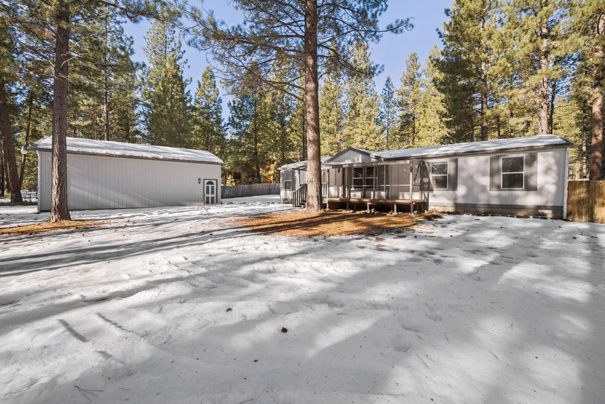Don't miss this opportunity to own the perfect parcel in a private community on the Deschutes River south of Sunriver! Great vacation home potential & fire-wise maintained 1.17 acre property! 3 bed & 2 bath manufactured home w/den & an abundance of natural lighting throughout, a cozy wood burning stove, open kitchen & eating area. Primary bedroom is well sized w/bathroom featuring soaking tub & shower + walk-in closet. Two additional bedrooms share a full bath + a fourth flex room or den. Oversized shop w/workshop & storage. Plenty of room for RV parking & all of your toys. Located off a paved street close to BLM w/private community access to the river. Close to campgrounds, hiking, biking & ATV trails. Don't miss your chance to live in the heart of Central Oregon & all the outdoors has to offer here!