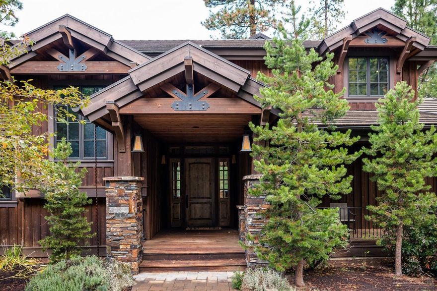 Location, style, attention to detail and masterful construction find harmony in Black Butte Ranch. Nestled on just over 1.5 acres with lush pondersosa pines and common area is this stunning 4 bedroom, 4 bath estate designed by renowned architect Steve VanSant and built by Sunforest Construction. This home is adorned with high quality finished including a great room with two story rock fireplace, floor to ceiling windows, expansive wood vaulted ceilings - all creating impressive scale and volume. Highlights also feature large gourmet chef's eat in kitchen with professional oven and appliances, center kitchen island/breakfast bar with wine refrigerator, impressive backsplash and hardwood flooring. The dual master suites each offer decadent baths with private access to two of the four spacious decks, two extra large guest rooms, two laundry rooms (one upstairs and one down) exercise room and wine cellar/storage as well.