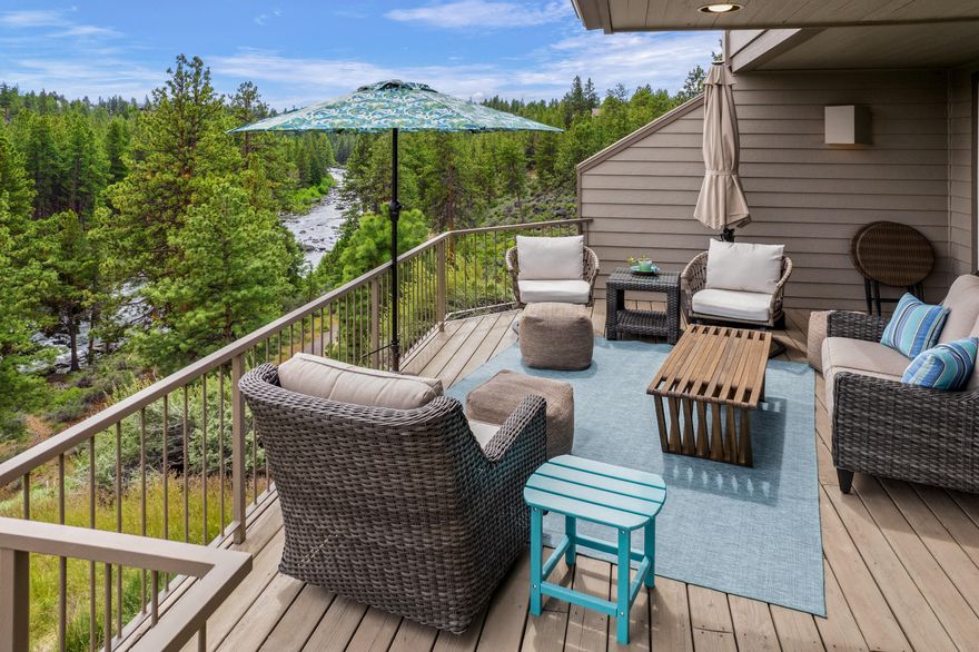 Turn-Key rare opportunity to own one of only twelve townhomes in Mt Bachelor Village w/Deschutes River views! Every room has been completely renovated w/custom furnishings in this 3-bed 3.5-bath, 2,716 sf townhome nestled on a .25-acre private lot with access to the Deschutes River Trail & walking distance to the Old Mill. Updated features include 8 ft solid core doors, plaster walls, new wood flooring & lighting, ''twice the size kitchen'' with custom cabinetry, open shelving, porcelain counters & backsplash & high end ''Café'' appliances. Great room & dining area offer ease & flow of indoor /outdoor entertaining, step out on the wrap around deck & enjoy the river views. Additional amenities include office/3rd bedroom & laundry room w/storage cabinetry. Master suite with river views, spa like bathroom with walk in shower & soaking tub. Downstairs features a spacious family room, full bathroom, generous built-in storage closets & privacy for guests. Sale includes specific furnishings.