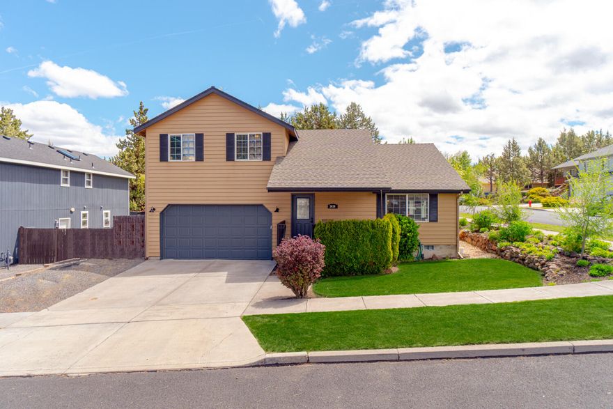 Located on a corner lot in an established NE Bend neighborhood, sits this two story home w/an outdoor sanctuary of your very own. Covered front porch entry leads to an open great room floorplan w/vaulted ceiling, laminate wood look flooring in main living, & an abundance of natural light. New kitchen ftrs plenty of counter/cabinet space, breakfast bar seating, butcher block counters, full height backsplash, lg walk in pantry, stainless steel appliances, & large eating area! Thru the kitchen is an addtn'l family room w/half bath, built-in closet storage, oversized laundry room w/built-ins & walk in pantry! Primary bedroom is carpeted w/a large walk-in closet, dual vanities in bath. Two addtn'l guest rooms upstairs share a full bath. Step outside & enjoy summer time shade & plenty of space to entertain, lawn, native landscape + playhouse/deck. RV parking, hot tub wiring on deck, plenty of storage. Close to shopping, medical, amenities, Mt. View HS & Pilot Butte.