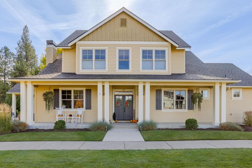 Located in the quiet Pine Meadow Village neighborhood, close proximity to downtown Sisters  & USFS trails, this high-quality, custom-built Scandinavian-style farmhouse has charm, upgrades & luxury finishes. A covered front patio greets you as you enter the 2-story foyer, an entertainer's dream home w/ spacious great room, gas fireplace, engineered wood floors, large island, Kitchenaid stainless appliances, gas cooktop, double ovens, solid stone counters, white cabinets, full-height backsplash, wine fridge, farm sink, pantry & covered patio off great room w/ outdoor fireplace. Main floor living has a spacious office w/built-in desks, primary suite has coffered ceiling, luxury bathroom, private patio, & walk-in closet, powder room & mud room w/built-ins & sink. 2 bedrooms & full bath upstairs. Oversized 2 car garage w/epoxy floor. Low maintenance, meticulously landscaped corner lot adjoins park, tennis courts & pool access. Unparalleled living that is an entertainer's ideal.