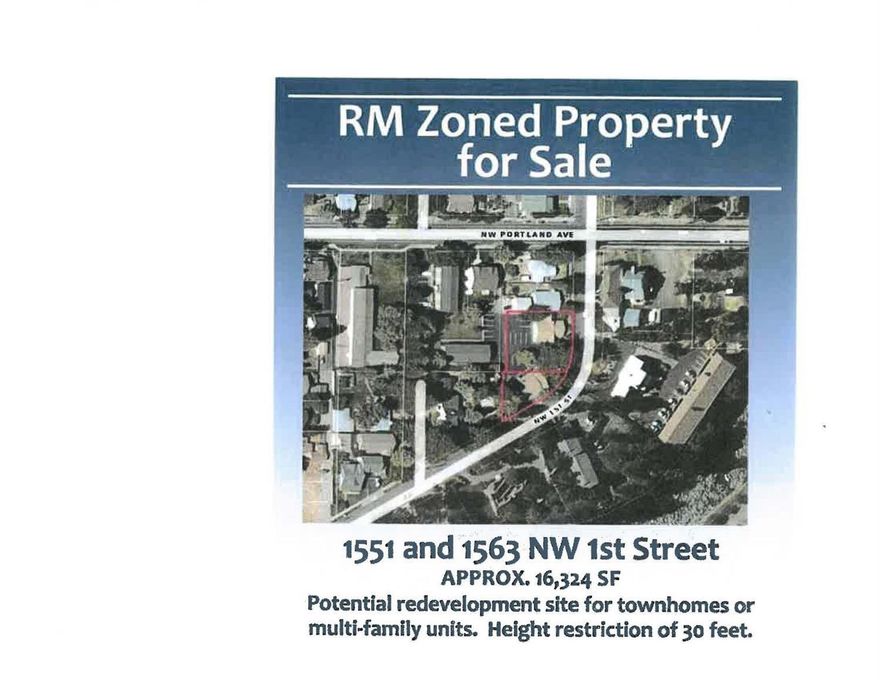 RM Zoned Property. Potential redevelopment site for townhomes or multi-family units. Height restriction of 30 feet.