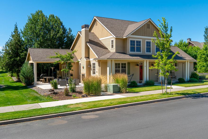 Located in the quiet Pine Meadow Village neighborhood, walking distance to downtown Sisters & USFS trails, this high-quality, custom-built Scandinavian-style farmhouse has charm, upgrades & luxury finishes. A covered front patio greets you as you enter the 2-story foyer, an entertainer's dream home w/ spacious great room, gas fireplace, engineered wood floors, large island, Kitchenaid stainless appliances, gas cooktop, double ovens, solid stone counters, white cabinets, full-height back splash, wine fridge, farm sink, pantry & covered patio off great room w/ outdoor fireplace. Main floor living has a spacious office w/ built-in desks, primary suite has coffered ceiling, luxury bathroom, private patio, & walk-in closet, powder room & mud room w/ built-ins & sink. 2 bedrooms & full bath upstairs. Oversized 2 car garage w/ epoxy floor & storage. Low maintenance, meticulously landscaped corner lot adjoins park, tennis courts & pool access. Unparalleled living that is an entertainers ideal