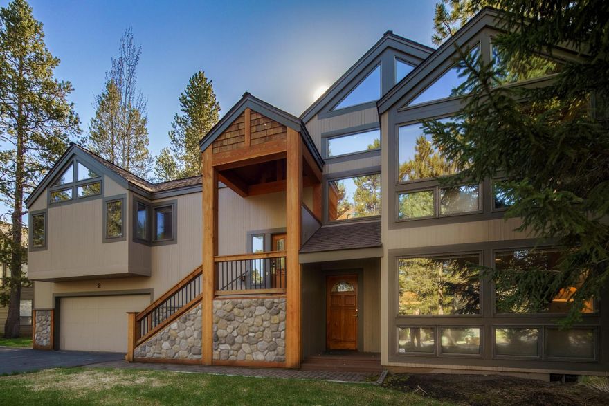 Located on a .28 acre parcel on a premier street in Sunriver with easy access to all the Sunriver amenities and the new Sunriver owners private pool, this 4-bedroom, 3.5 bathroom has 2 master suites, one per floor. Downstairs Master has a gas fireplace, and separate entrance along with two additional bedrooms with access to the beautifully landscaped yard and paver patio. The vaulted great room with sunroom/breakfast nook off the kitchen has wood ceilings and extensive windows to enjoy the tall pine trees and abundance of wildlife from the windows and the beautiful decks. Skylights throughout separate desk/office area just outside the upper master. Half basketball court just outside your backdoor. Hot tub in private deck area. This home has an established rental history. It is sold with a woodsy, fully furnished furniture package. It is ready for your Sunriver memories.