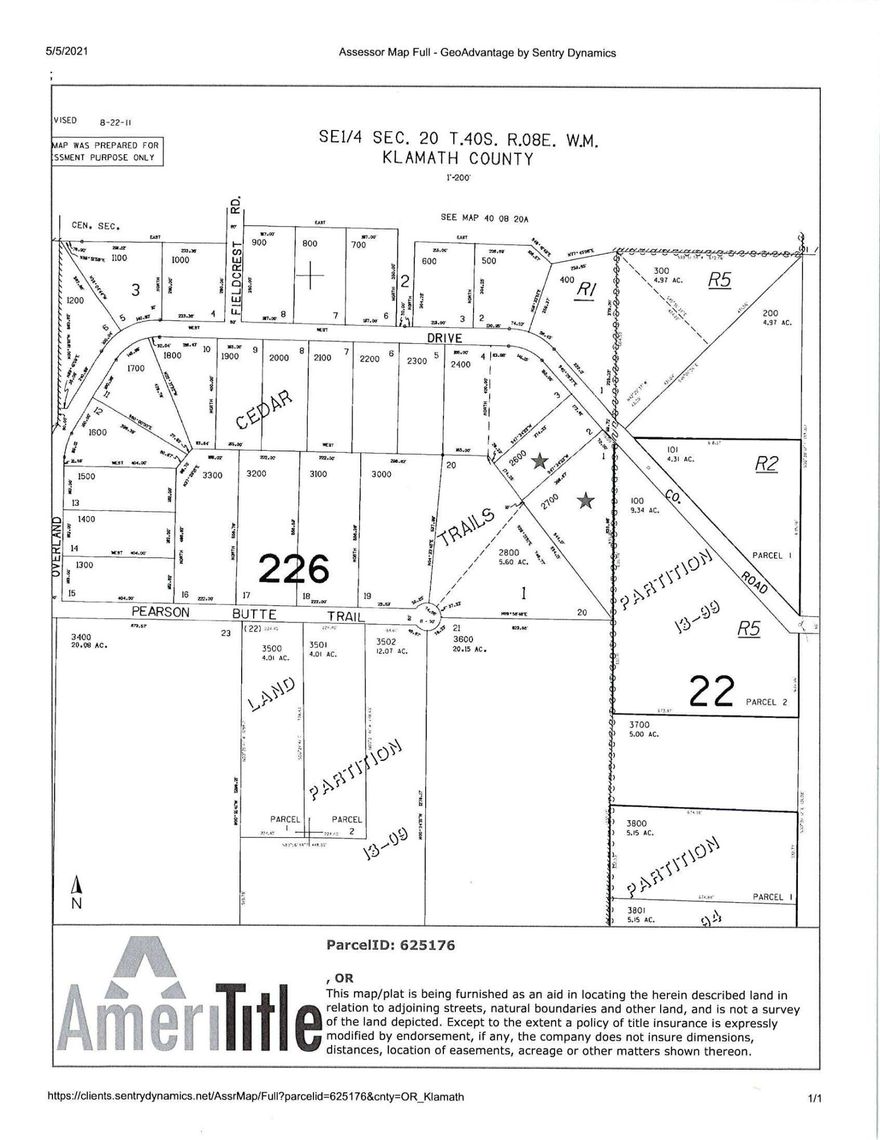 4.27 acres in the Cedar Trails development in Keno, 10+/- miles south of city of Klamath Falls. Serene setting with beautiful trees. Wonderful opportunity for small acreage close in. 2 buildable lots, each with standard septic approval. Gently sloping up from road is the undeveloped wooded property. Road association fee is included in county taxes. Located across street from 1235 Overland. Power is across street. Property begins at neighborhood watch sign on left. This beautiful acreage is made up of the first 2 lots on the left where Cedar Trails actually begins. Cedar Trails is an area of stick built only homes west of Hwy 97 and south of Keno Worden Road. Don't let this one slip away.